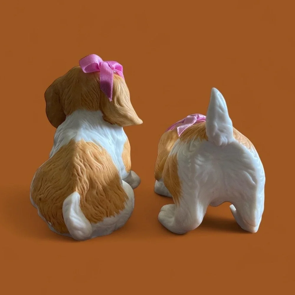 2 HOMCO Cocker Spaniels 1980's Porcelain Figurines Set Playful puppies